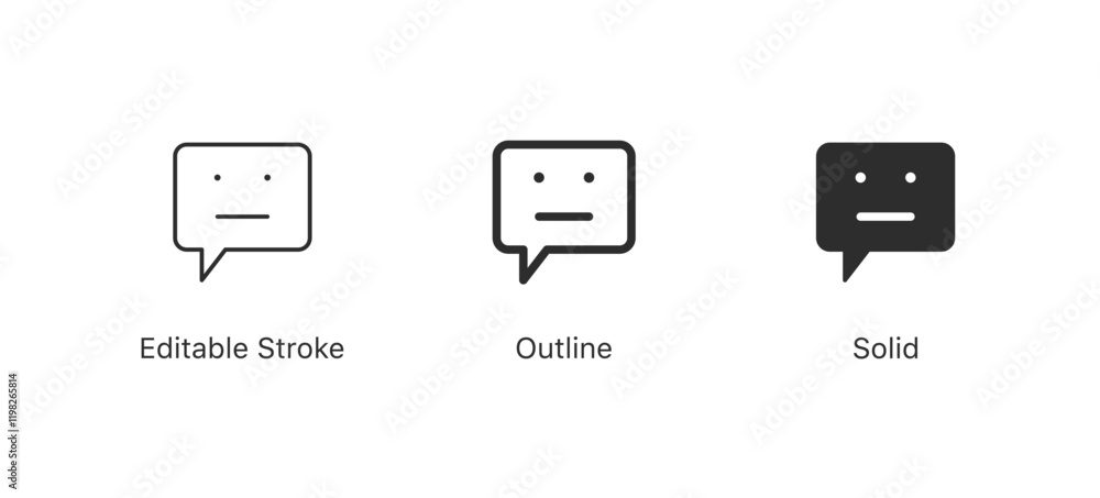 Poster chat speech bubble neutral emoticon icon. editable stroke outline style for app user interface and web vector elements
