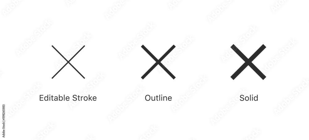 Aufkleber delete, remove, close icon x sign. editable stroke outline style for app user interface and web vector elements