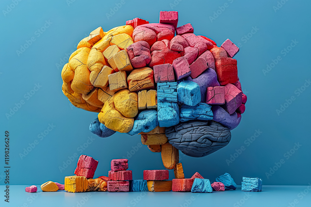 Leinwandbilder colorful brain made of blocks is displayed on a table. the blocks are arranged in a way that resembl