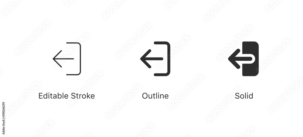 Fototapete arrow logout icon - Enter symbol, log out account icon button - arrow and door icon entry symbols. editable stroke outline style for app user interface and web vector elements