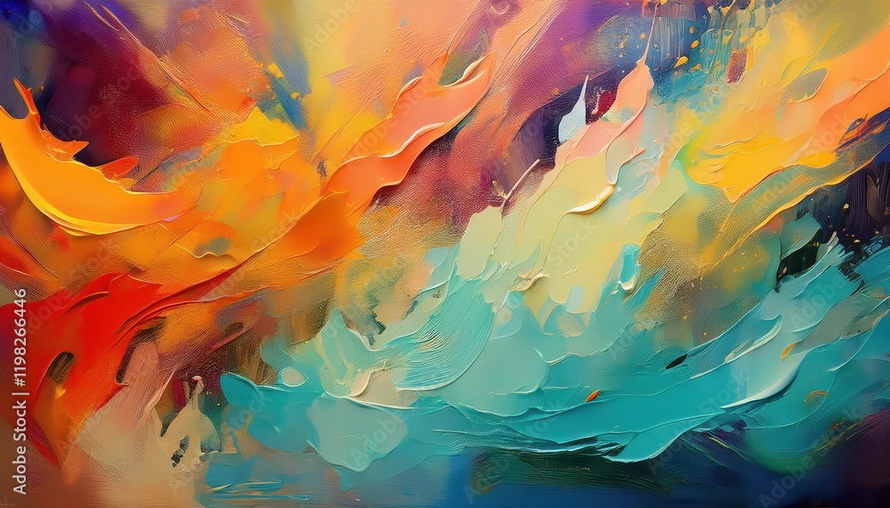Poster Vivid Abstract Expressionism Exploring Layered Textures and a Rich Color Palette in a Bold and Expressive Painting