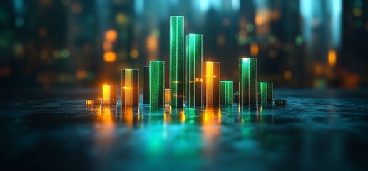 Glowing city skyline graph; night; futuristic