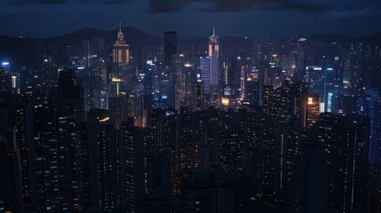 Obraz premium Night Cityscape: Hong Kong's Illuminated Skyline