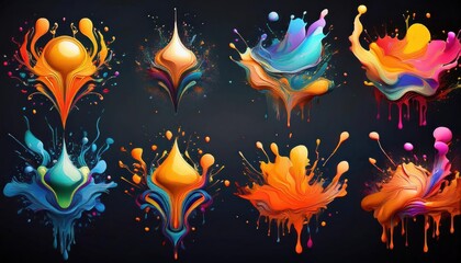 Vibrant Paint Splashes on a Dark Canvas An Abstract Exploration of Color and Mood, Embracing the...