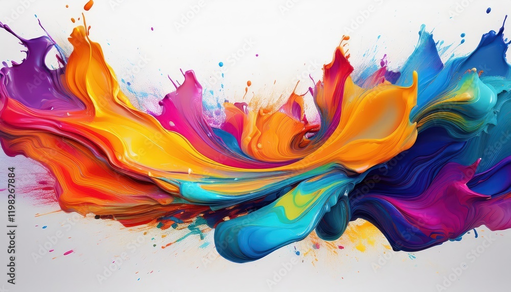 Poster vibrant paint splashes on white backdrop captivating abstract expressionist artwork showcasing bold 