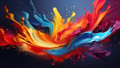 Vibrant Abstract Artwork Showcasing Exuberant Color Splashes, Expressing Emotions and Textures in a...