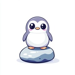 Obraz premium Cute penguin chick on ice, arctic background, children's book illustration