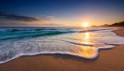 Fototapeta premium Golden sunset over tranquil ocean waves.