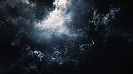 Fototapeta premium Dramatic dark stormy sky with lightning flashes. Intense, bold atmosphere. Powerful, impactful design, nature, weather