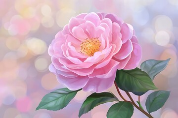 Fototapeta premium Soft Pink Camellia Blossom with Bokeh Background