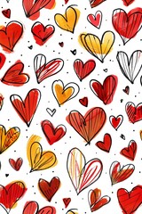 Pattern with funny colorful doodle hearts