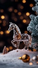 Fototapeta premium Beautiful winter toy, an exquisite horse made of glass