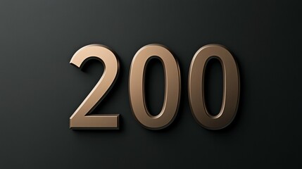 Golden metallic number 200 is on a plain black background, a stylish banner
