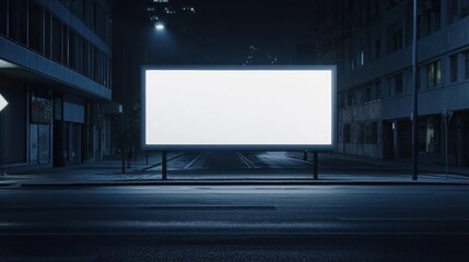 Empty billboard in a quiet urban night scene