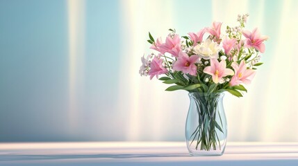 Fototapeta premium Elegant bouquet of pink and white flowers in a glass vase