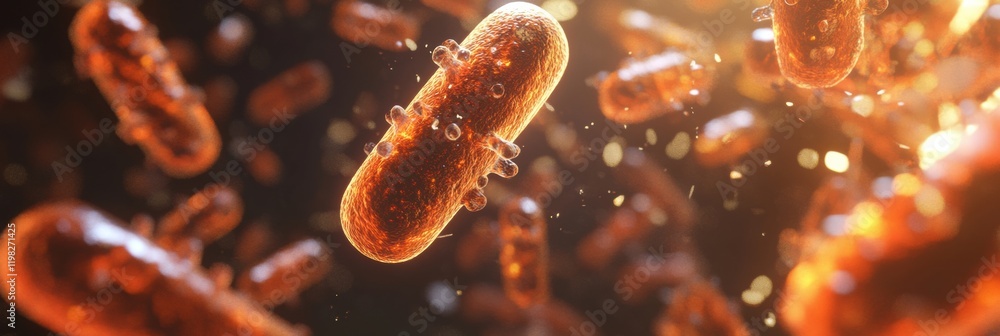 Poster 3d render showcasing diverse microbes in vibrant detail with realistic textures and lighting effects