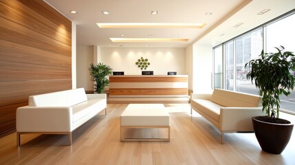 Modern and minimalist reception area with natural light