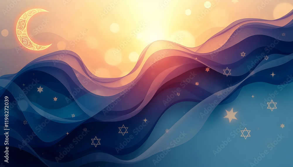 Poster stunning waves of serenity: a colorful abstract representation of calmness and space