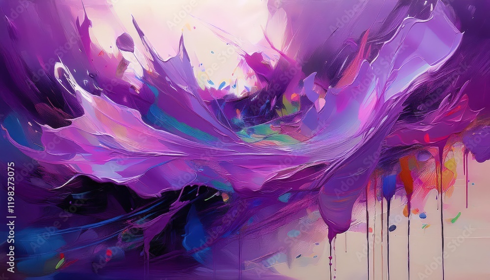 Poster vibrant abstract expressionism a swirl of purple hues in an enigmatic canvas, blending color and emo