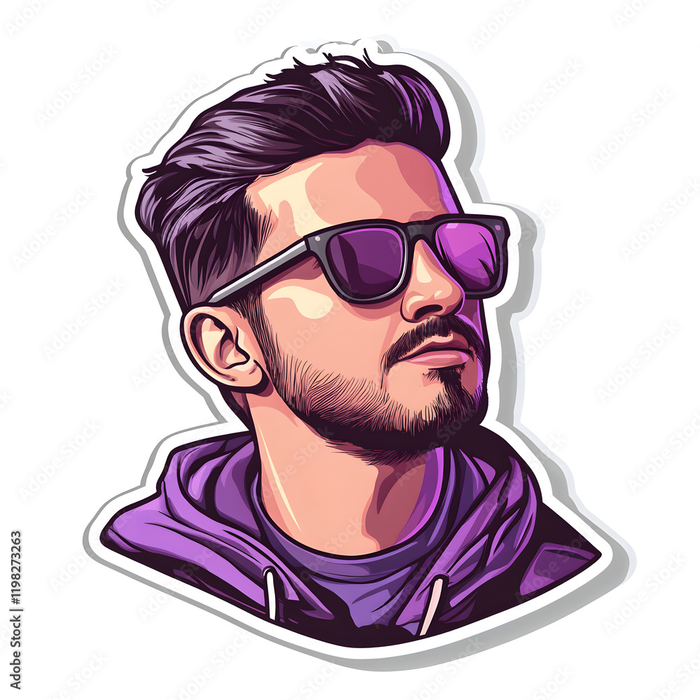 Poster simple vector art of programmer portrait sticker with clean details