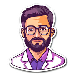 Obraz premium Purple Scientist Portrait Sticker Vector Art on White Background