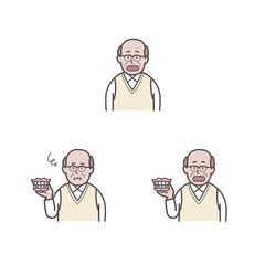 高齢男性と入れ歯のイラストセット