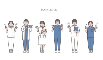 歯医者、歯科衛生士、歯科医スタッフのイラスト