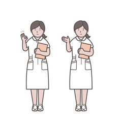 カルテを持った医療従事者の女性全身イラスト1