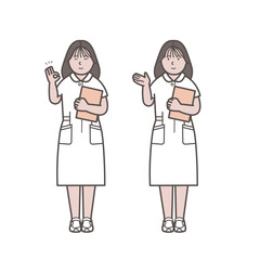 カルテを持った医療従事者の女性全身イラスト2