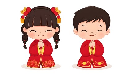 Adorable children in traditional Chinese wedding attire