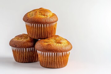 Deliciously Baked Golden Cupcakes Stacked on a Plain Background Showcasing Sweetness and Freshness Perfect for Dessert Lovers and Baking Enthusiasts