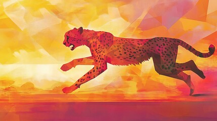 Cheetah running at sunset, polygonal art style.