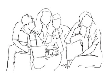 Sitting People at Hospital, Simple Sketch Vector Illustration