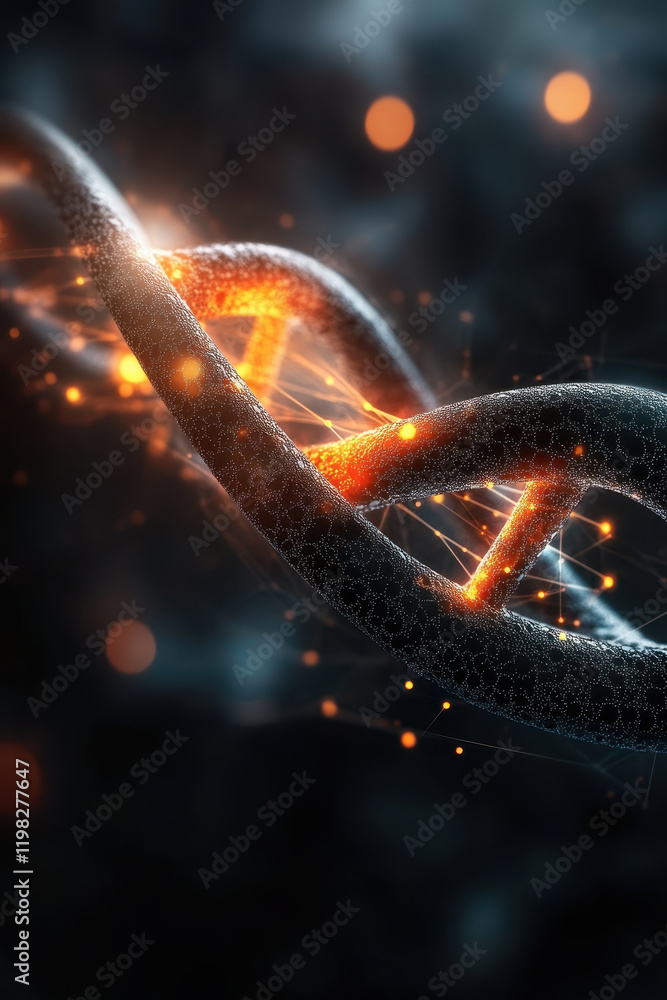 Poster molecular structure with glowing effect, representing dna and science