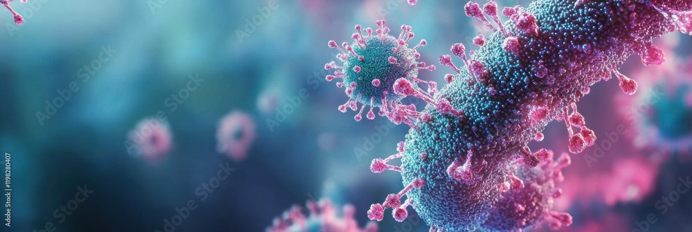Poster molecular rna chain interacting with surrounding viruses in a scientific study of virology and genet