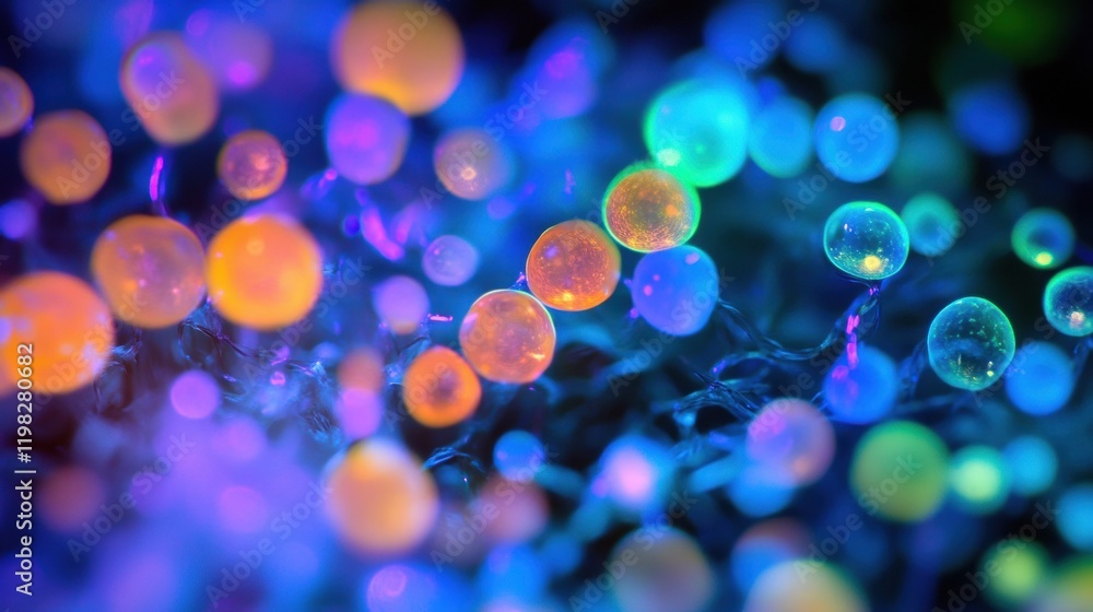 Fototapete exploring the vibrant molecular interactions between microbes in colorful settings. generative ai