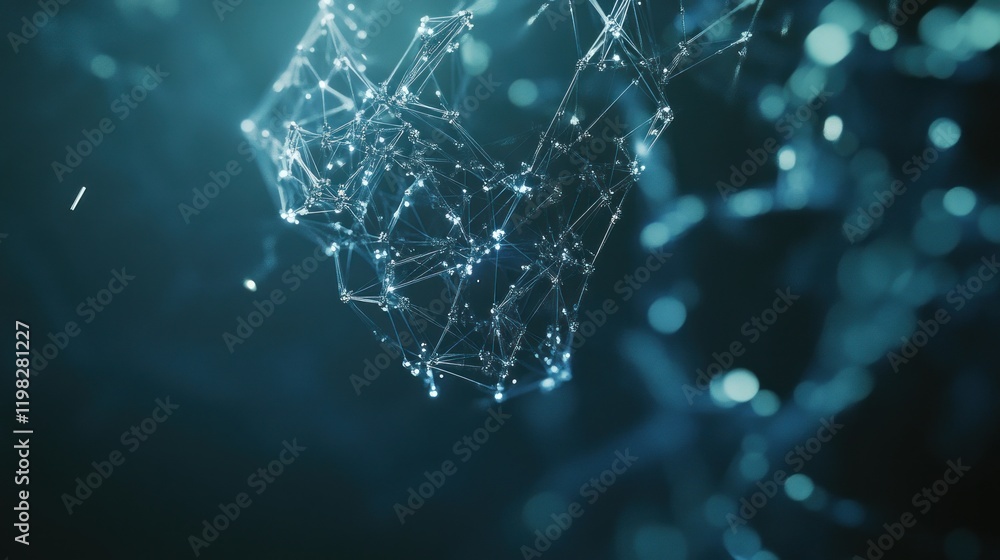 Poster abstract network visualization: glowing nodes and connections