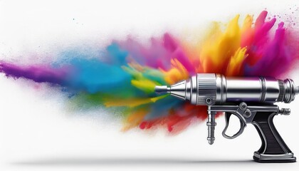 Professional Chrome Metal Airbrush Acrylic Paint Gun with Vibrant Rainbow Spray and Holi Powder Artistic Tool for Colorful Masterpieces
