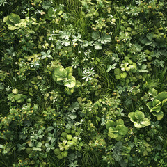Lush green field with many plants and trees. The field is full of life and he is a peaceful and serene environment