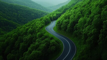 Serpentine road through lush green mountains
