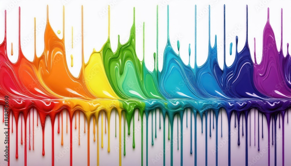 Poster vibrant rainbow paint drips create a colorful splash on a clean white background a visual exploratio
