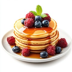 Fluffy Pancakes with Maple Syrup and Fresh Berries