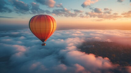 Obraz premium Hot air balloon sunrise flight above cloudscape