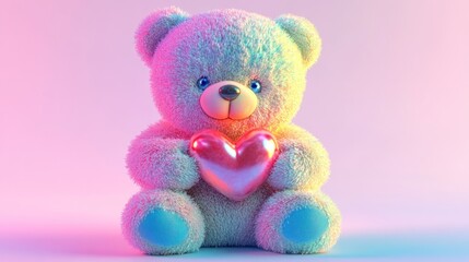 Cute pastel teddy bear holding a pink heart.