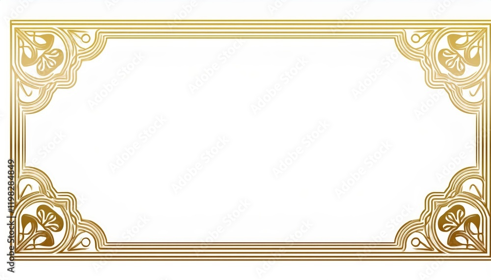 Poster stylish oriental horizontal gold frame with subtle border in png transparency, ideal for web present