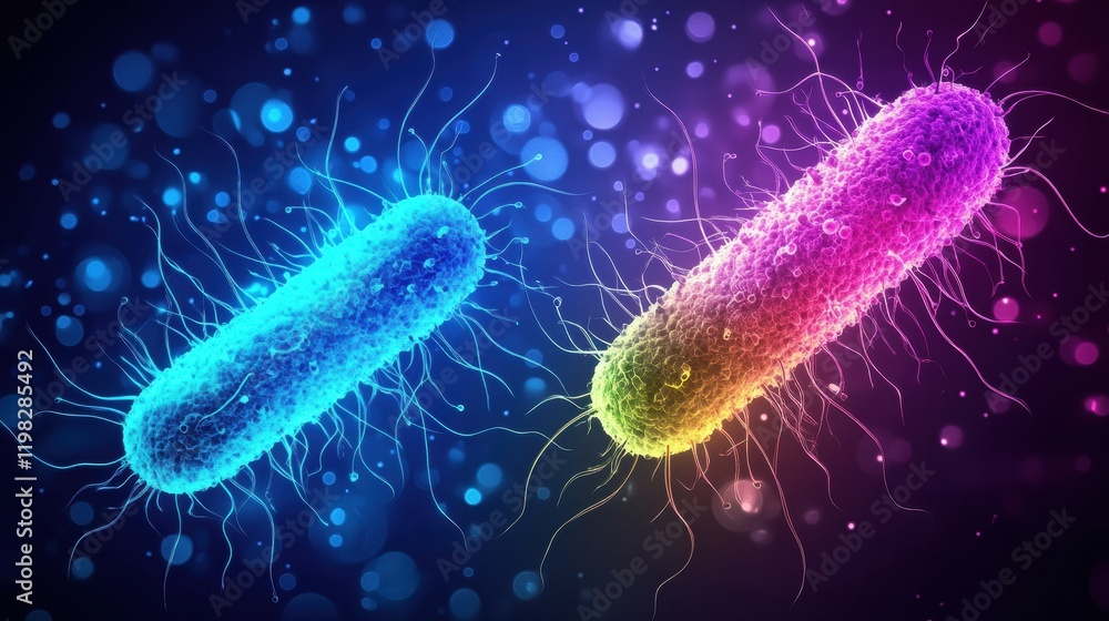 Leinwandbilder abstract view of antibiotics interacting with bacteria beneath a microscope in a laboratory setting.