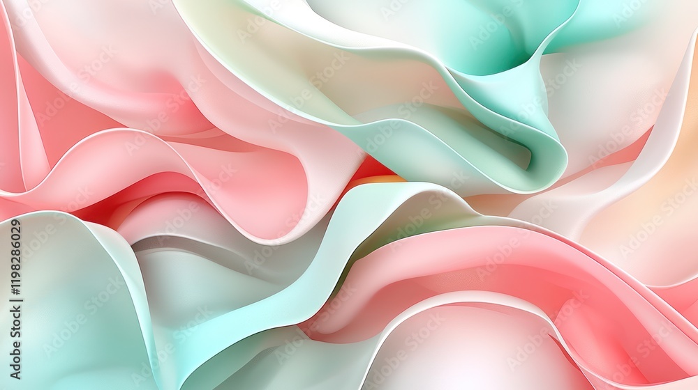 Poster abstract waves of soft pastel colors blend seamlessly, creating a soothing, flowing texture reminisc