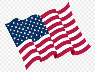 Obraz premium Waving USA flag isolated on transparent PNG background. Perfect for designs, high-quality vector image.