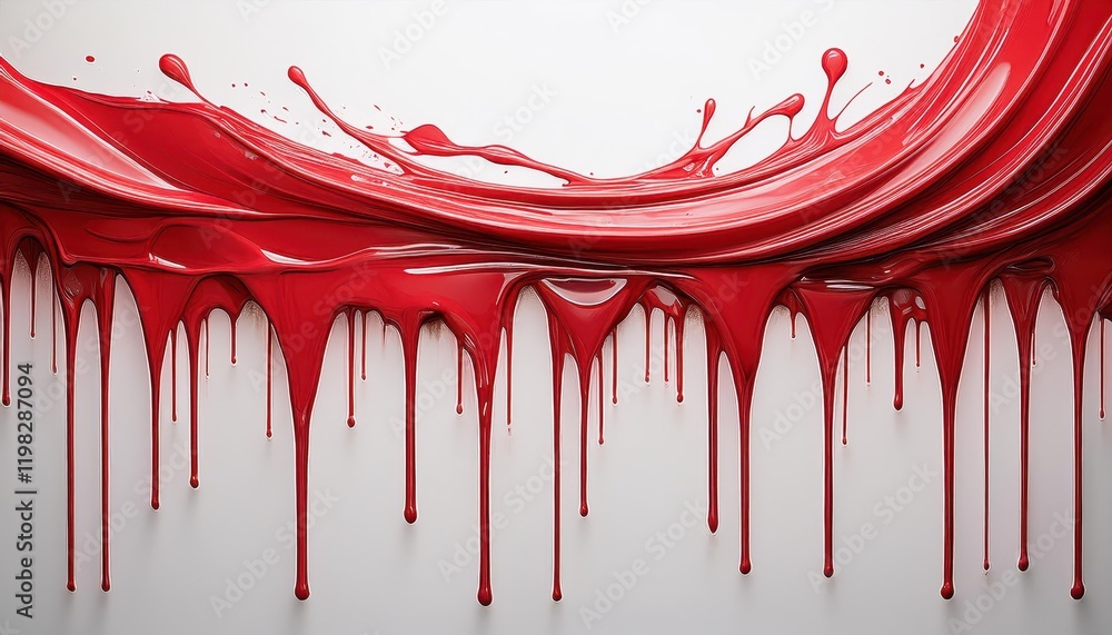 Poster vibrant drip of red paint on white background stark contrast and textural complexity in an abstract 