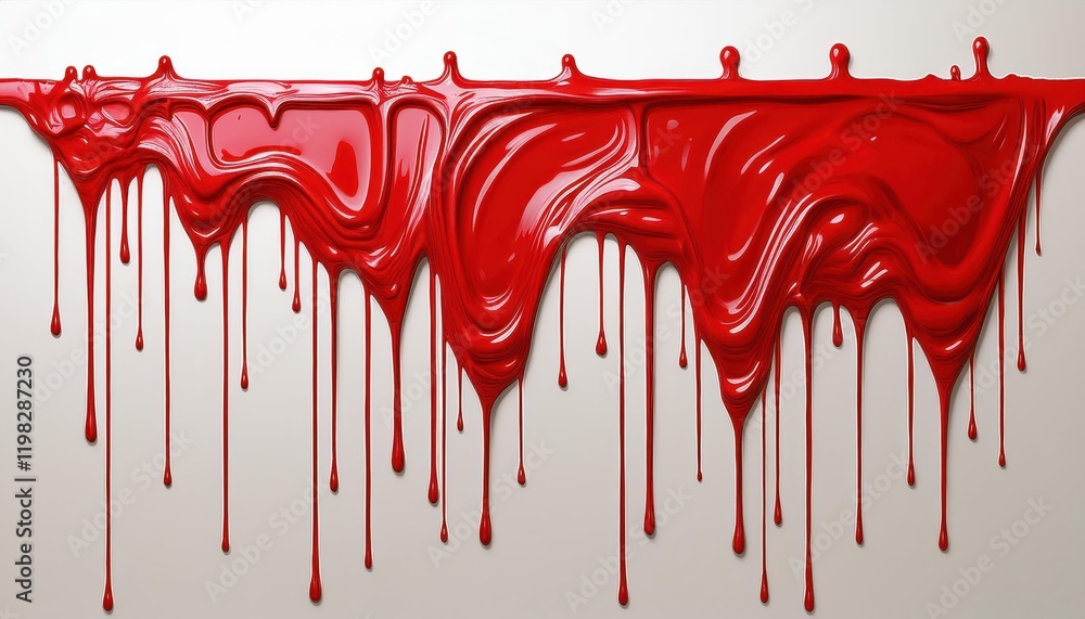 Poster Vibrant Red Drips Gracefully Cascading from a Canvas, Creating a Mesmerizing Abstract Study of Color and Texture.
